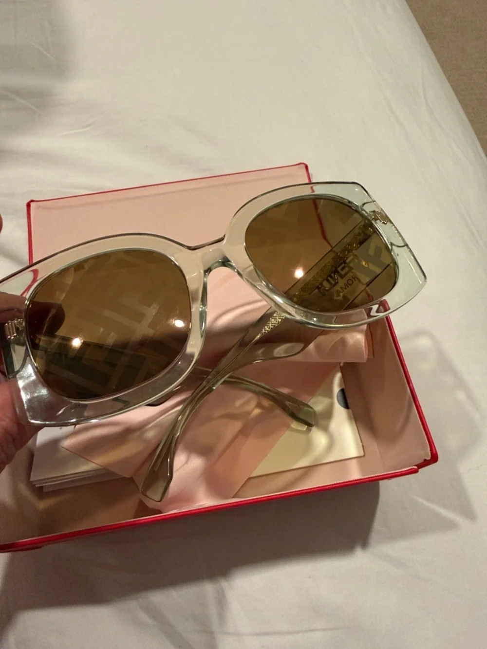Fendi Light Translucent Green Roma Sunglasses with Gold Detail - Picture 5 of 8